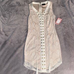 White Lace, Lace-up Front Mini Dress